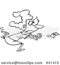 Cartoon Outlined Lady Chasing Money by Toonaday