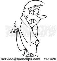Cartoon Outlined Scared Lady with a Candle in the Dark by Toonaday