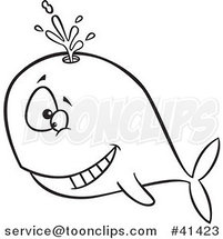 Cartoon Outlined Happy Whale Spouting by Toonaday