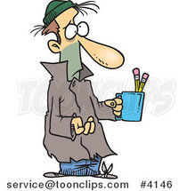 Cartoon Poor Guy Begging with a Pencil Cup by Toonaday