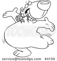 Cartoon Black and White Line Drawing of a Bear Dancing with a Flower in His Teeth by Toonaday