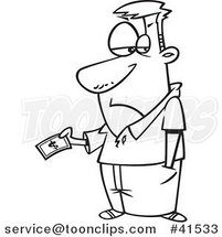 Cartoon Outlined Guy Grudgingly Making a Payment by Toonaday