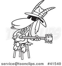 Cartoon Outlined Blues Goat Musician Playing a Guitar by Toonaday