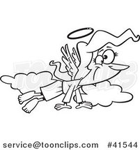 Cartoon Outlined Angel Lady Flying in the Clouds by Toonaday