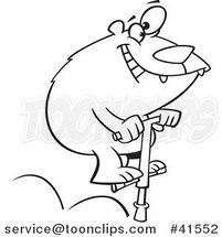 Cartoon Outlined Bear Jumping on a Pogo Stick by Toonaday