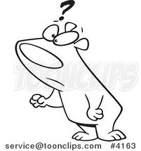 Cartoon Black and White Line Drawing of a Bear with a Question by Toonaday