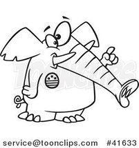 Cartoon Outlined Republican Elephant Wearing a Button and Holding up a Finger by Toonaday