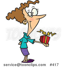Cartoon Lady Holding a Gift Box by Toonaday