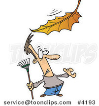 Cartoon Raking Guy Watching a Big Leaf Fall by Toonaday