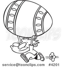 Cartoon Black and White Line Drawing of a Boy Running with a Big Easter Egg by Toonaday