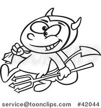 Cartoon Outlined Devil Boy Carrying a Sack and Pitchfork by Toonaday