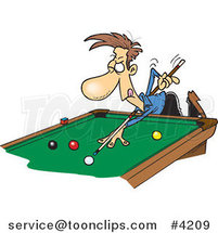 Cartoon Guy Leaning over a Billiards Table by Toonaday