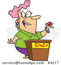 Cartoon Lady Calling Bingo Numbers by Toonaday