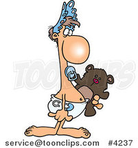 Cartoon Adult Baby Carrying a Teddy Bear by Toonaday