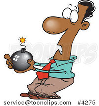 Cartoon Black Business Man Holding a Bomb by Toonaday