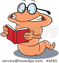 Cartoon Worm Reading a Book by Toonaday