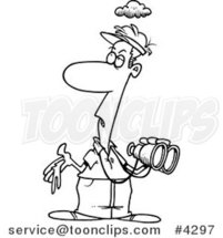 Cartoon Black and White Line Drawing of a Guy with Bird Poop in His Hand by Toonaday