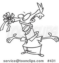 Cartoon Coloring Page Line Art of a Guy with a Gift Bow on His Nose by Toonaday