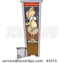 Cartoon Business Man Working in a Tiny Telephone Booth by Toonaday