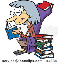 Cartoon Senior Lady Reading Books by Toonaday
