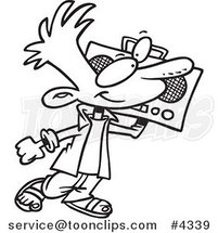 Cartoon Black and White Line Drawing of a Boy Carrying a Boom Box by Toonaday