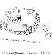 Cartoon Black and White Line Drawing of a Fat Guy Jumping into Water by Toonaday