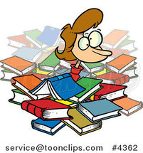 Cartoon Lady Buried in Books by Toonaday