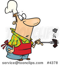 Cartoon Cook Holding a Burnt Piece of Meat by Toonaday