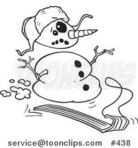 Cartoon Coloring Page Line Art of a Sledding Snowman by Toonaday