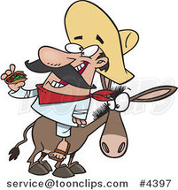 Cartoon Mexican Guy Eating a Taco on a Burro by Toonaday