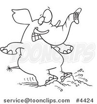 Cartoon Black and White Line Drawing of an Elephant Braking with His Feet by Toonaday
