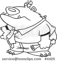Cartoon Black and White Line Drawing of a Business Bear by Toonaday