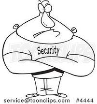 Cartoon Black and White Line Drawing of a Strong Bouncer by Toonaday