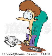 Cartoon Business Woman Sitting at Her Desk with a Kneel Sign by Toonaday