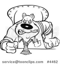 Cartoon Black and White Line Drawing of an Intimidating Business Bear Pounding His Desk by Toonaday
