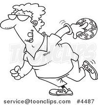 Cartoon Black and White Line Drawing of a Lady Bowling by Toonaday