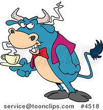 Cartoon Bull Waiter Serving Coffee by Toonaday