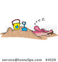 Cartoon Snoozing Guy Buried in the Sand on a Beach by Toonaday