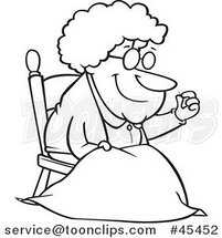 Outlined Cartoon Granny Making a Quilt by Toonaday