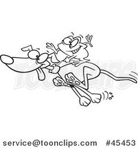 Outlined Cartoon Frog Riding on a Running Dog by Toonaday