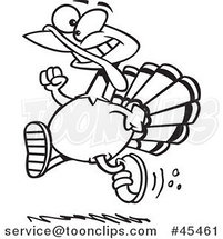 Outlined Cartoon Turkey Bird Running with Sneakers on by Toonaday