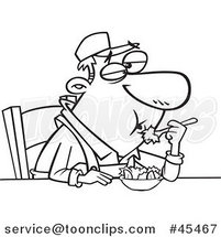 Outlined Cartoon Farmer Eating Salad by Toonaday