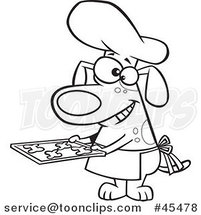 Outlined Cartoon Chef Dog Holding Fresh Baked Biscuits on a Tray by Toonaday
