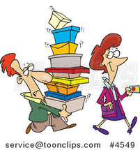 Cartoon Female Shopper with a Guy Carrying Her Boxes by Toonaday