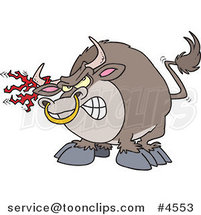 Cartoon Bull with Torn Fabric on His Horn by Toonaday