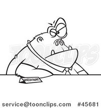 Cartoon Black and White Boss Ape Business Man at a Desk by Toonaday