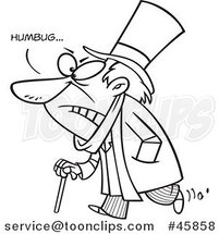 Cartoon Black and White Grumpy Scrooge Saying Humbug by Toonaday