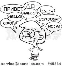 Cartoon Black and White Happy Talking Multilingual Girl by Toonaday