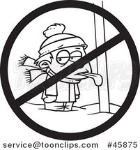 Cartoon Black and White Boy with His Tongue Stuck Frozen to a Pole with a Prohibited Symbol by Toonaday