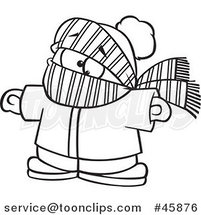 Cartoon Black and White Boy Bundled in Winter Apparel by Toonaday